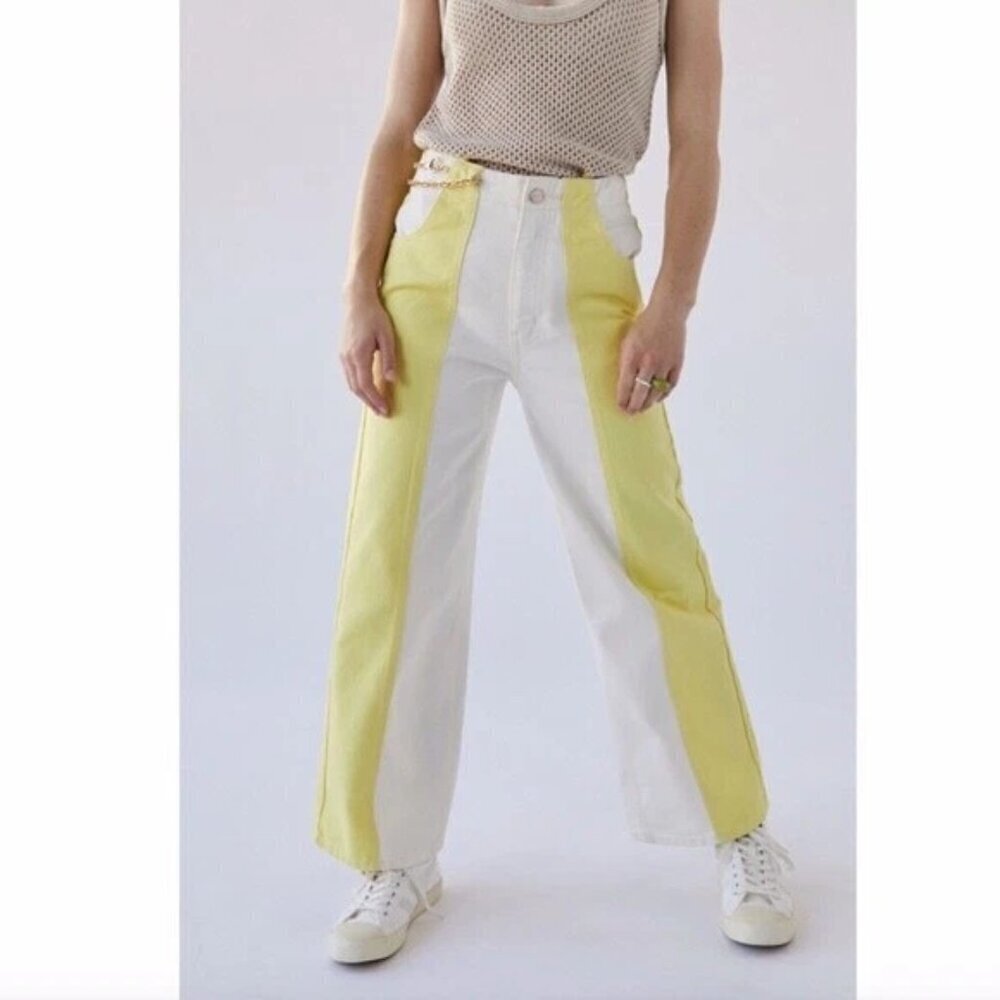 Urban Outfitters BDG High & Wide Yellow & White Colorblock Jeans 27"